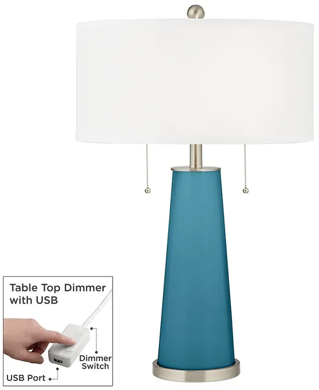 Color Plus Peggy 29 3/4" Great Falls Blue Table Lamp with USB Dimmer