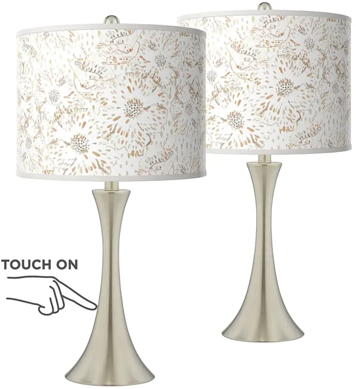 Giclee Glow Trish Windflowers 24" Nickel Touch Table Lamps Set of 2