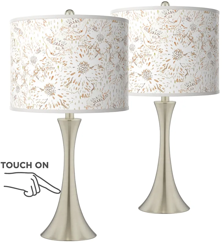 Giclee Glow Trish Windflowers 24" Nickel Touch Table Lamps Set of 2