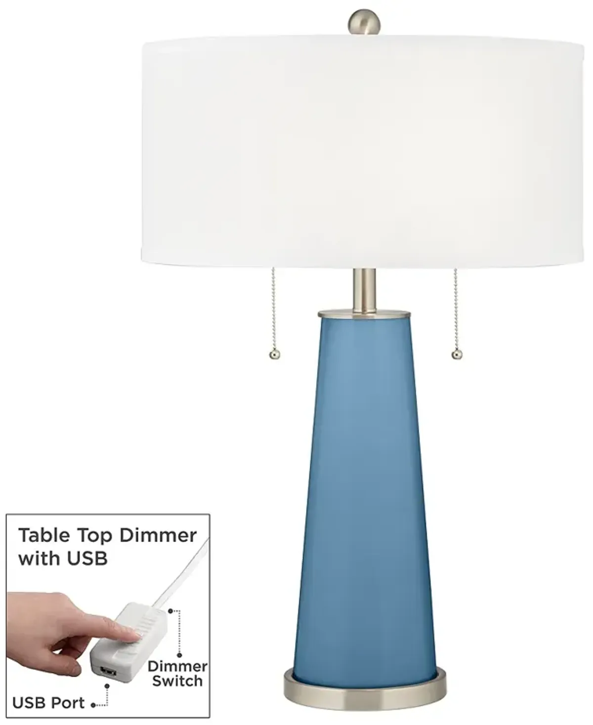 Color Plus Peggy 29 3/4" Secure Blue Glass Table Lamp with USB Dimmer