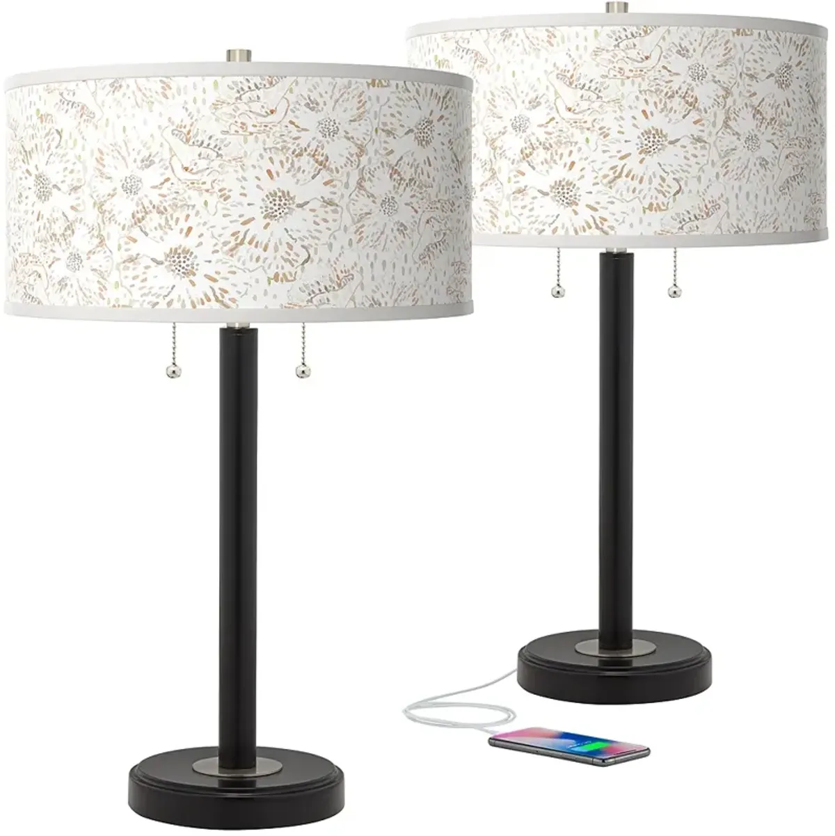 Giclee Glow Arturo 25" Windflowers Black Bronze USB Lamps Set of 2