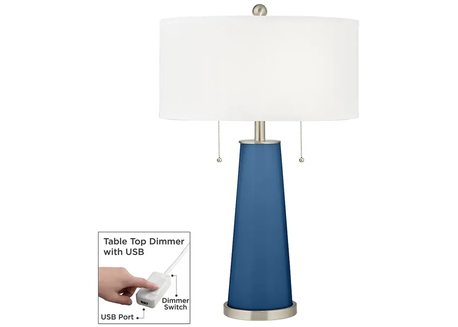 Color Plus Peggy 29 3/4" Regatta Blue Table Lamp with USB Dimmer