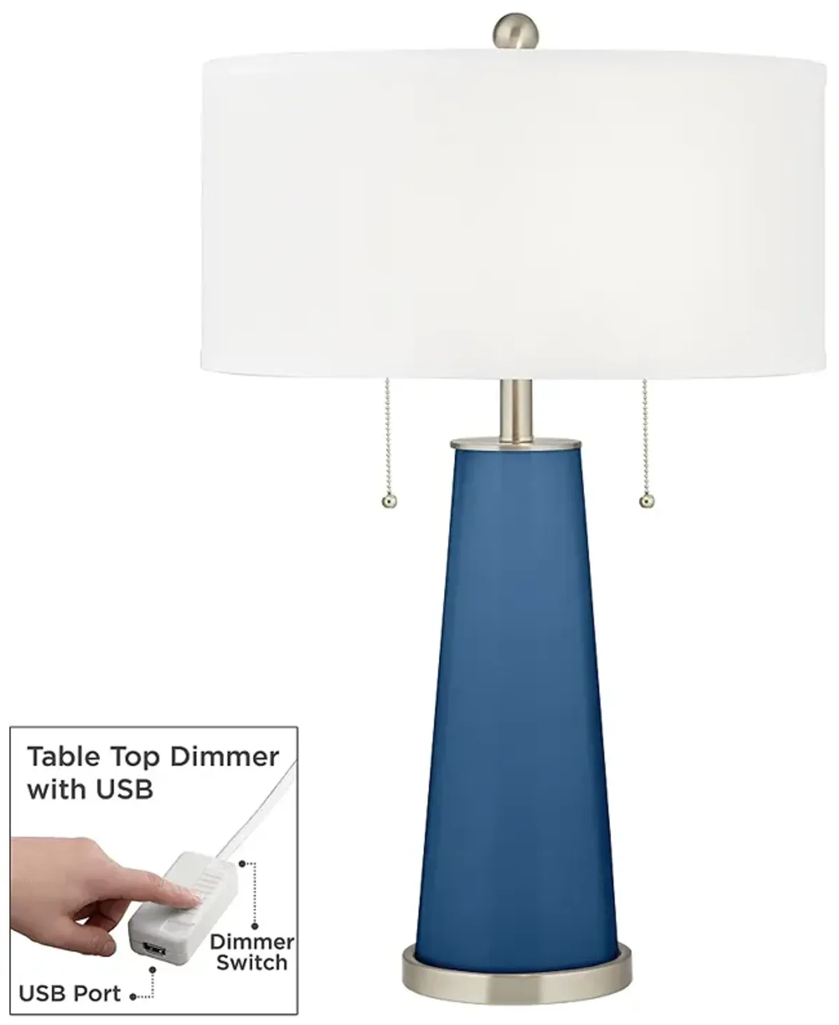 Color Plus Peggy 29 3/4" Regatta Blue Table Lamp with USB Dimmer