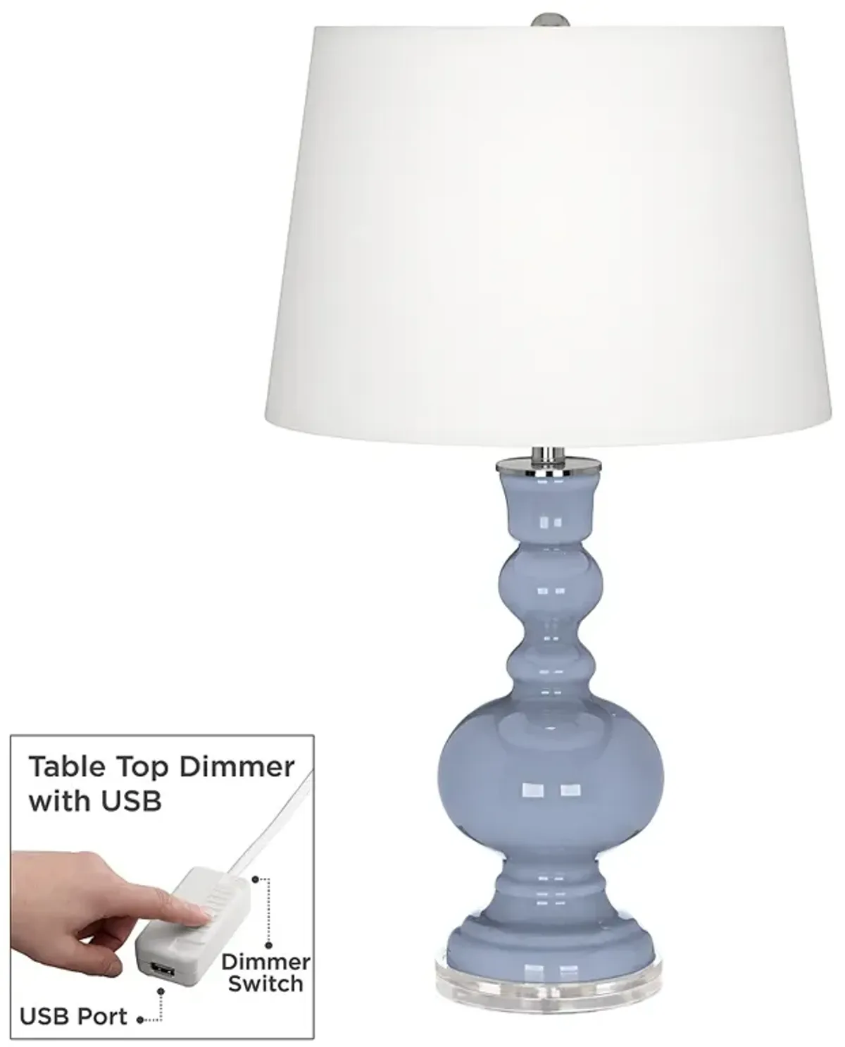 Color Plus Apothecary Sky Blue Table Lamp with USB Dimmer