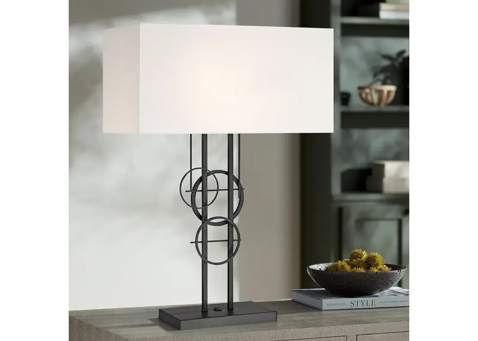 George Kovacs Tempo 2-Light Black Table Lamp with White Fabric Shade