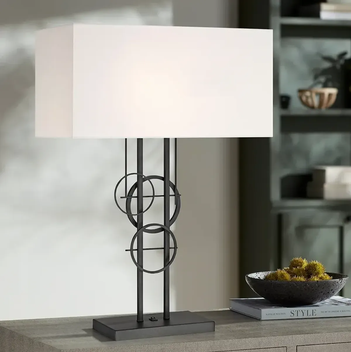 George Kovacs Tempo 2-Light Black Table Lamp with White Fabric Shade