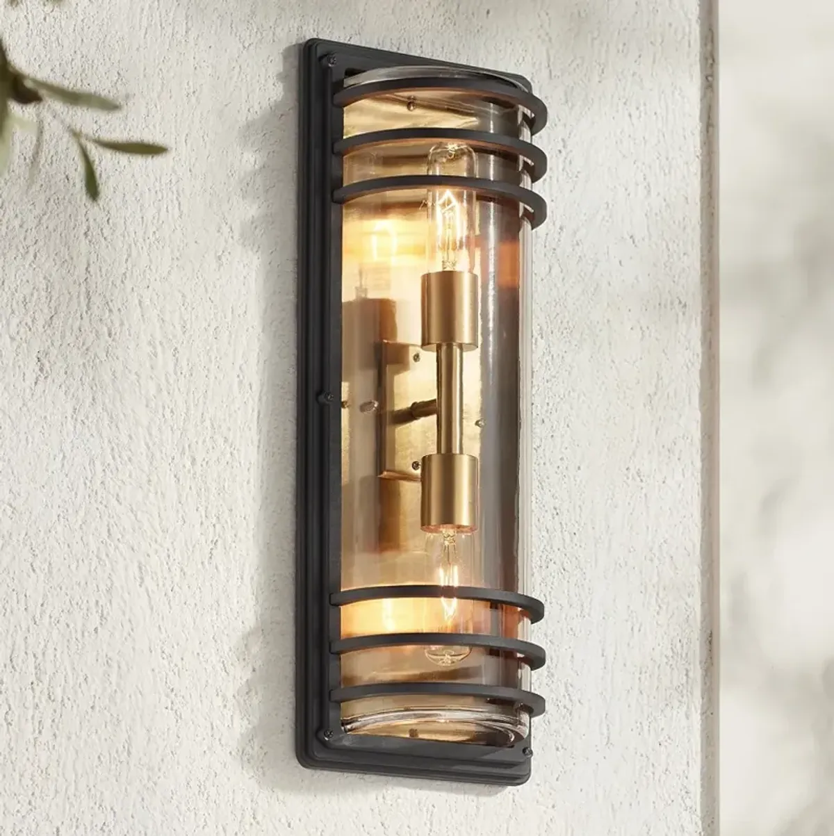 John Timberland Habitat 21" Black and Brass 2-Light Outdoor Wall Light