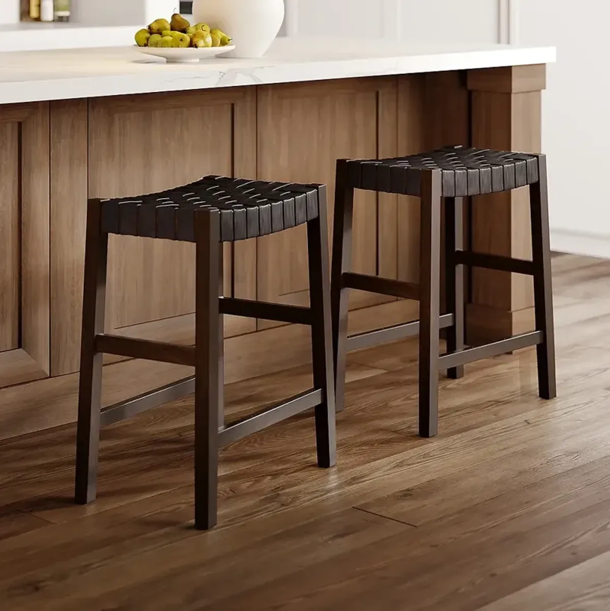 Apollo 25 1/2" Brown Leather Counter Stools Set of 2