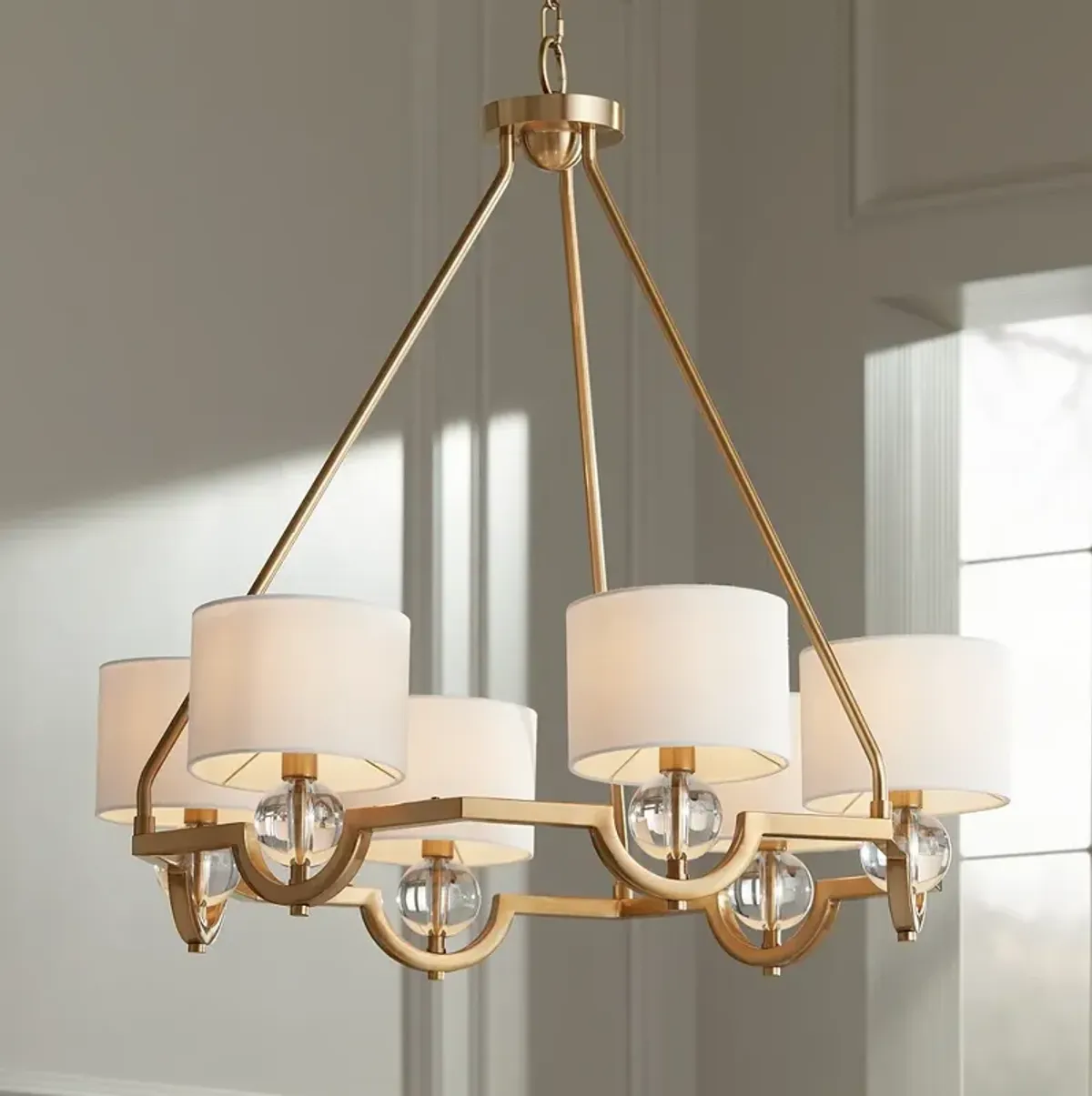 Stiffel Rainey 32 3/4" Wide Brass and Crystal Shaded Luxury Chandelier