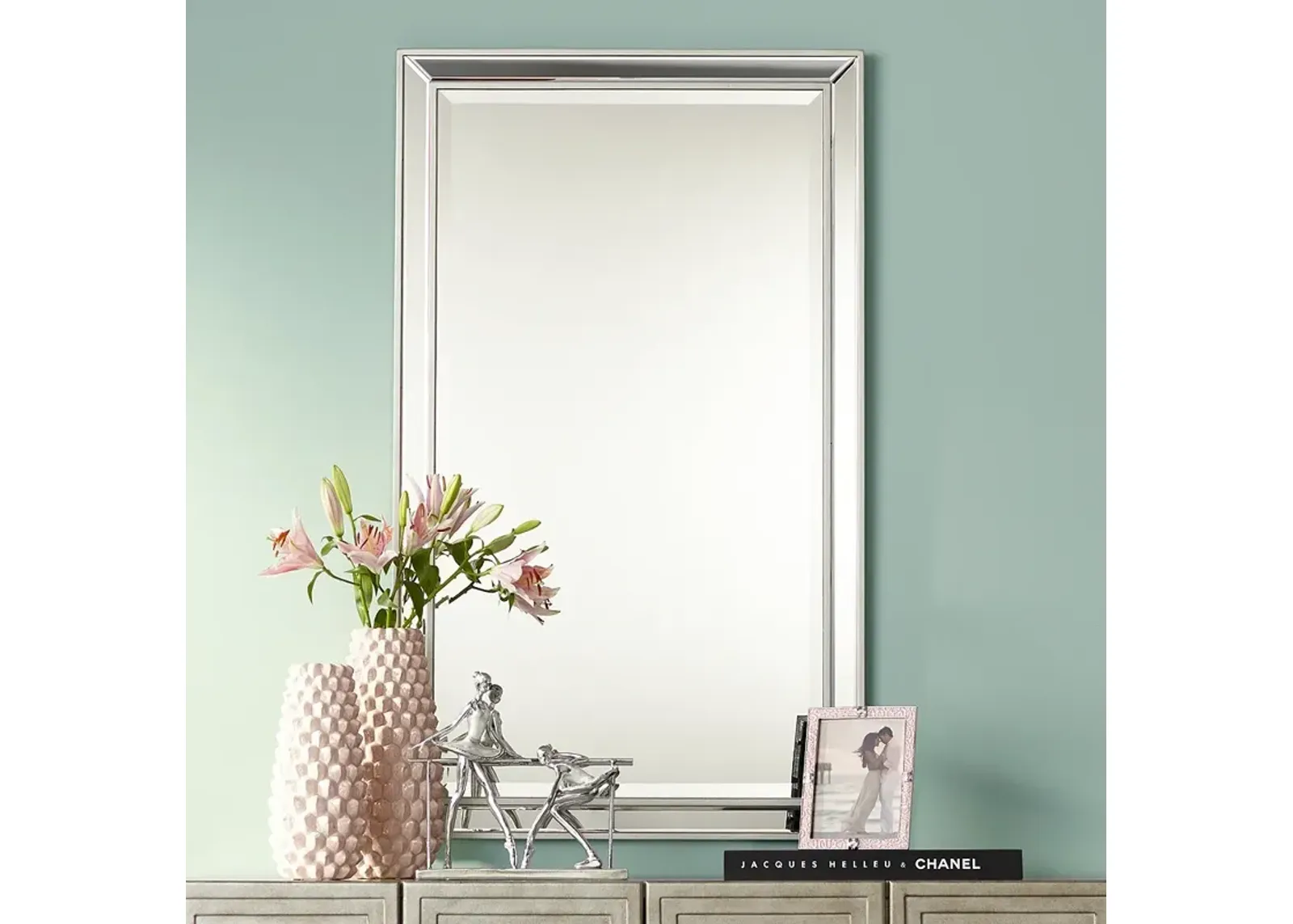 Helena Antique Silver 25" x 42" Rectangular Wall Mirror