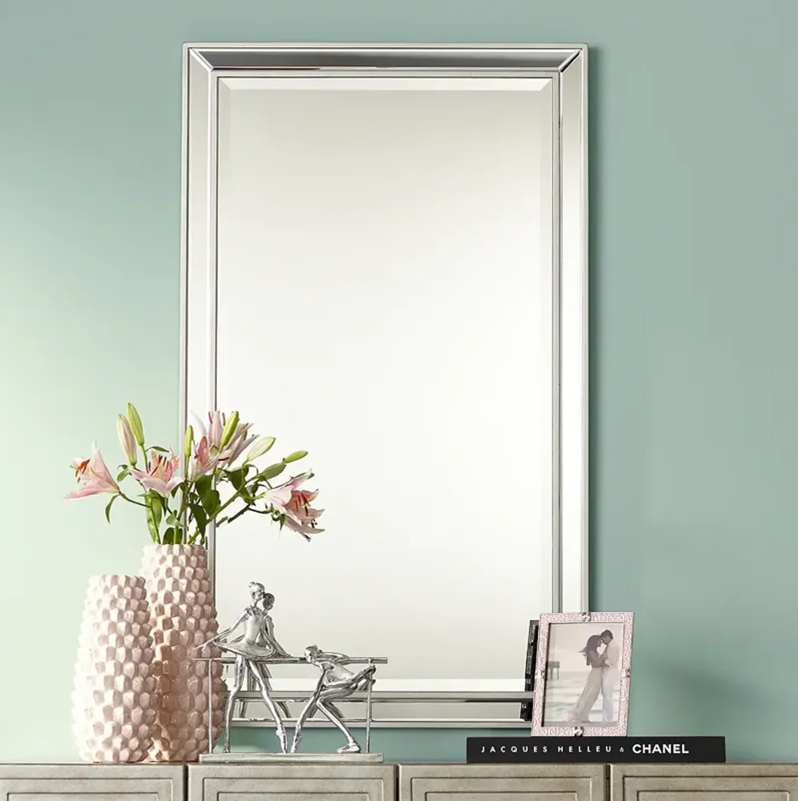 Helena Antique Silver 25" x 42" Rectangular Wall Mirror