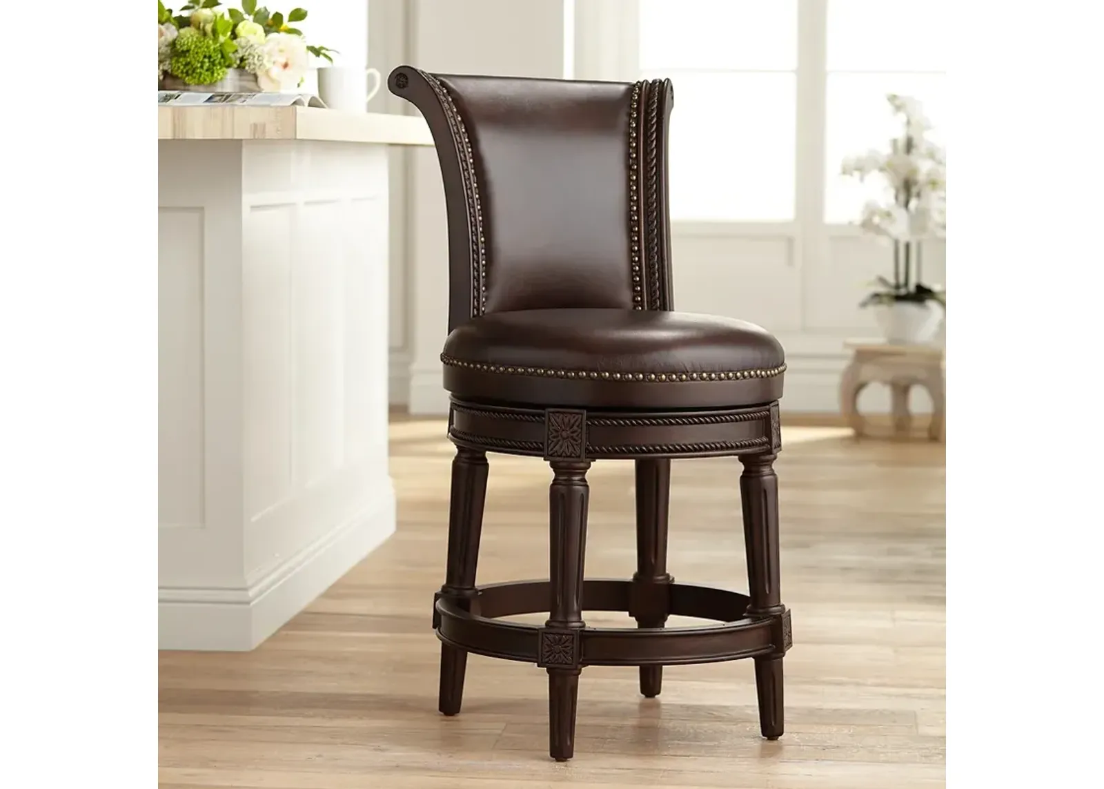 Addison 26" High Mocha Leather Swivel Counter Stool