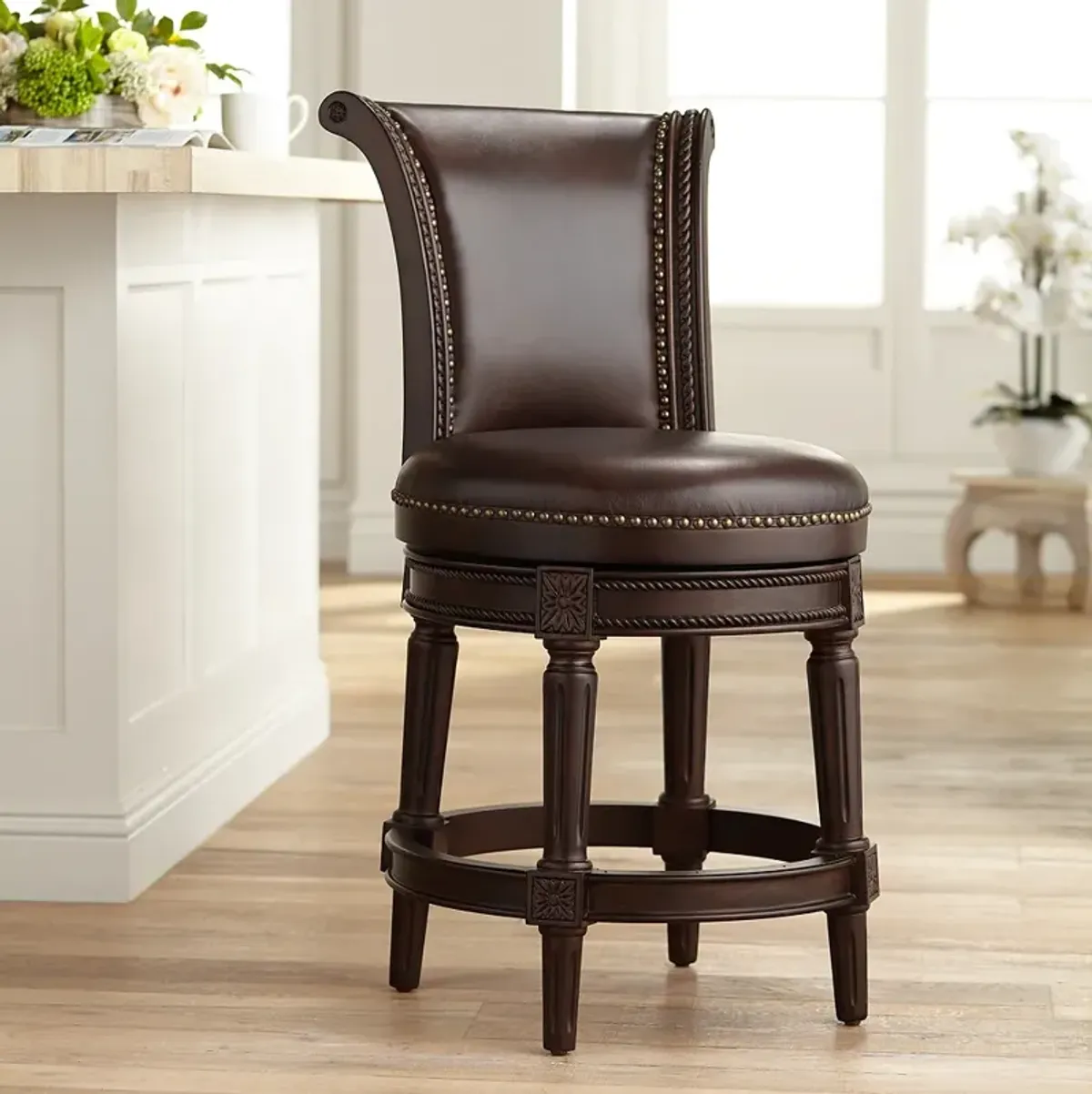 55 Downing Street Addison 26" High Mocha Leather Swivel Counter Stool