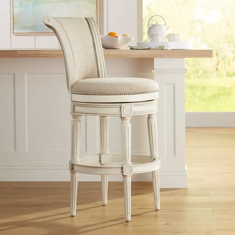 Oliver 30" High Cream Fabric Scroll Back Swivel Bar Stool