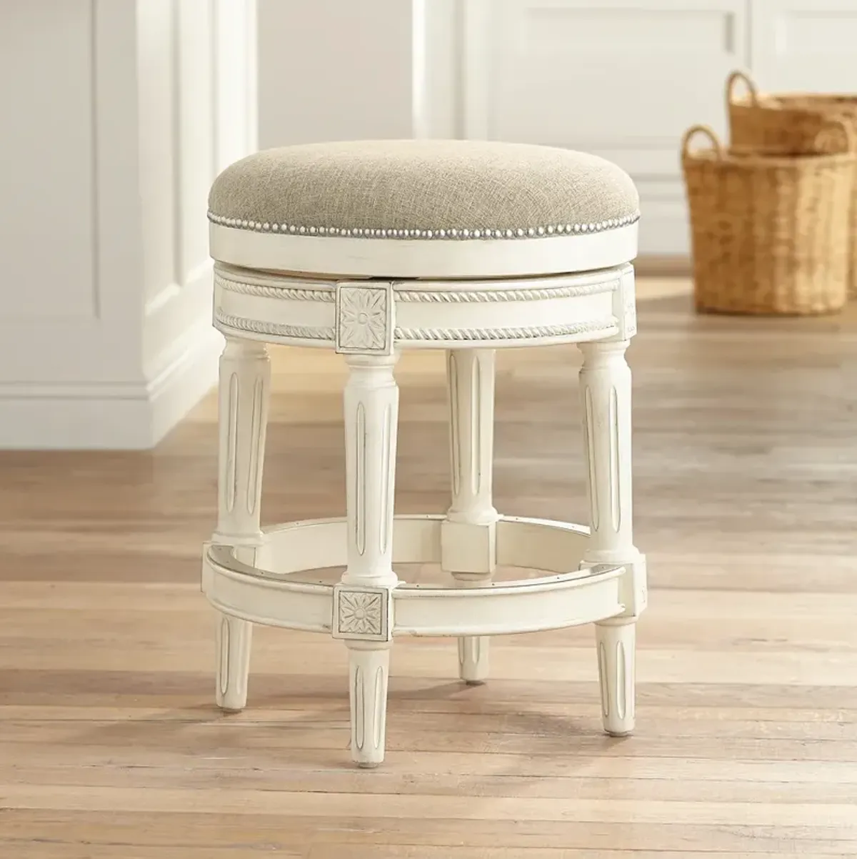 Oliver 26 1/2" Cream Fabric Backless Swivel Seat Counter Stool