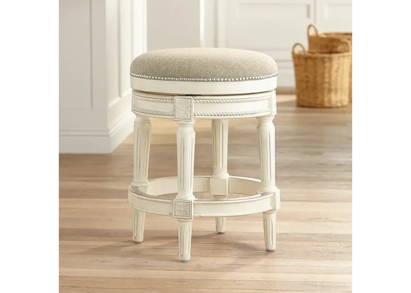 Oliver 26 1/2" Cream Fabric Backless Swivel Seat Counter Stool