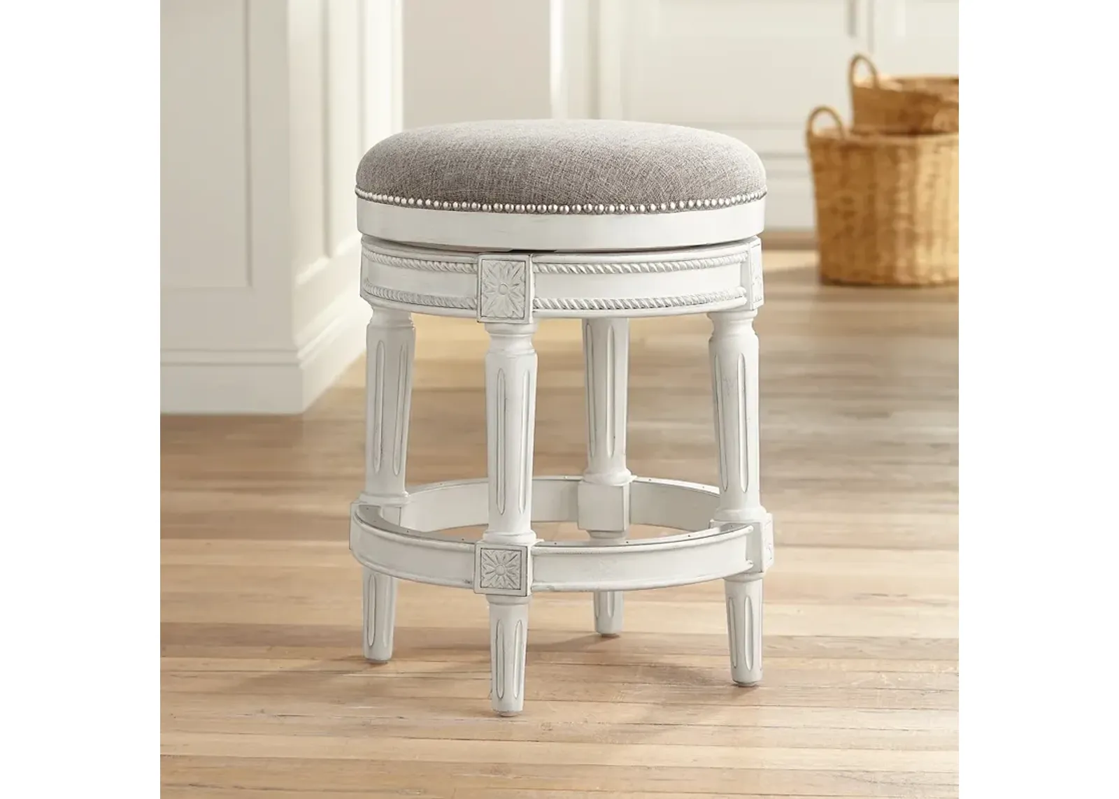 Oliver 26" Pewter Fabric Vintage Gray Swivel Counter Stool