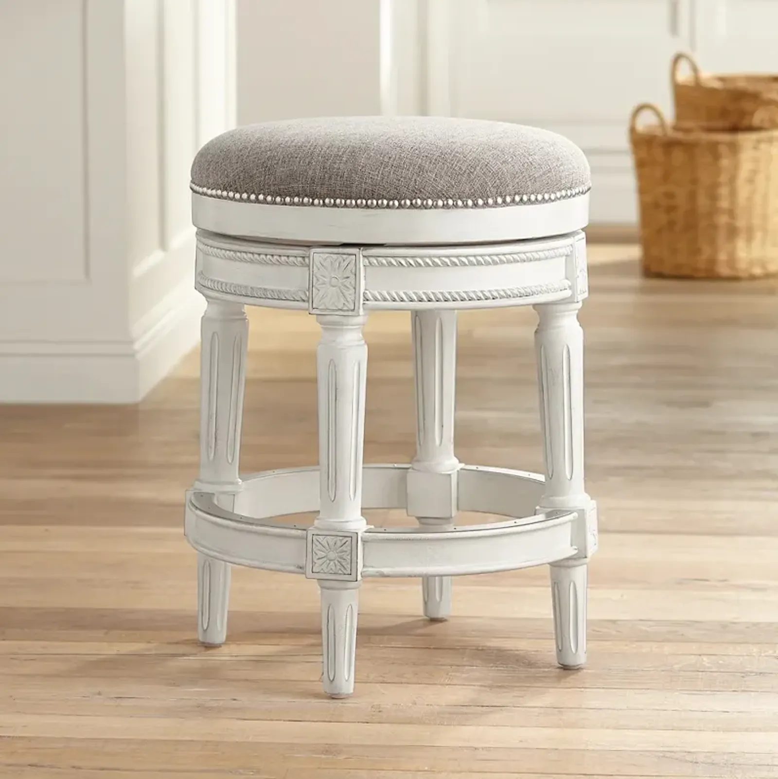 Oliver 26" Pewter Fabric Vintage Gray Swivel Counter Stool