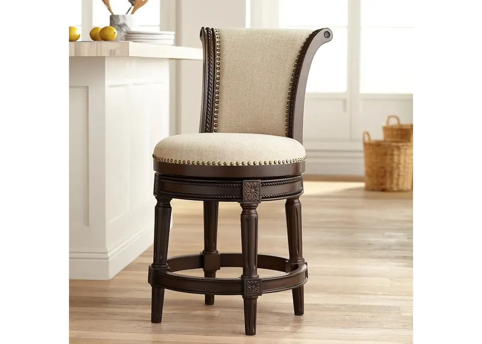 Addison 24 1/2" Erin Cream Fabric Swivel Counter Stool