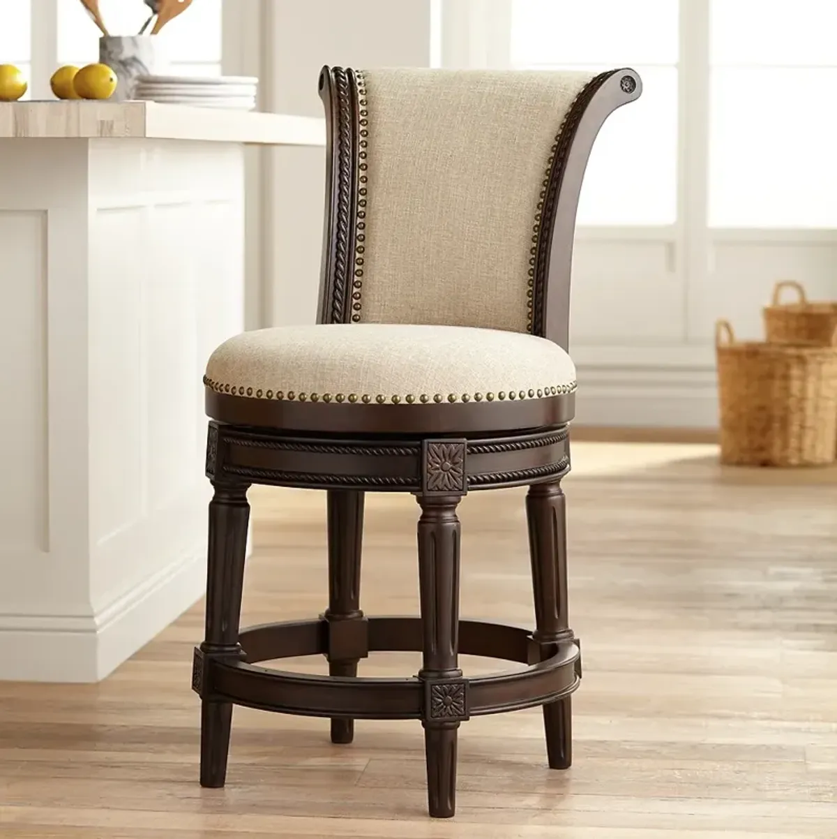 Addison 24 1/2" Erin Cream Fabric Swivel Counter Stool