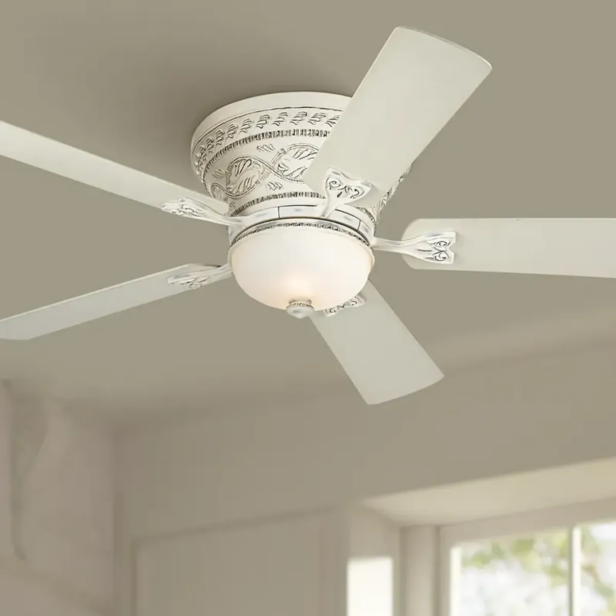 52" Casa Vieja Ancestry LED French White Hugger Fan with Remote