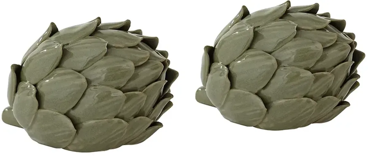 Layered 5"W Matte Green Decorative Artichoke Sculptures Set of 2