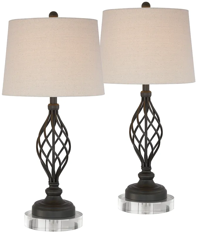 Franklin iron Works Annie Iron Scroll Table Lamps with Round Acrylic Risers