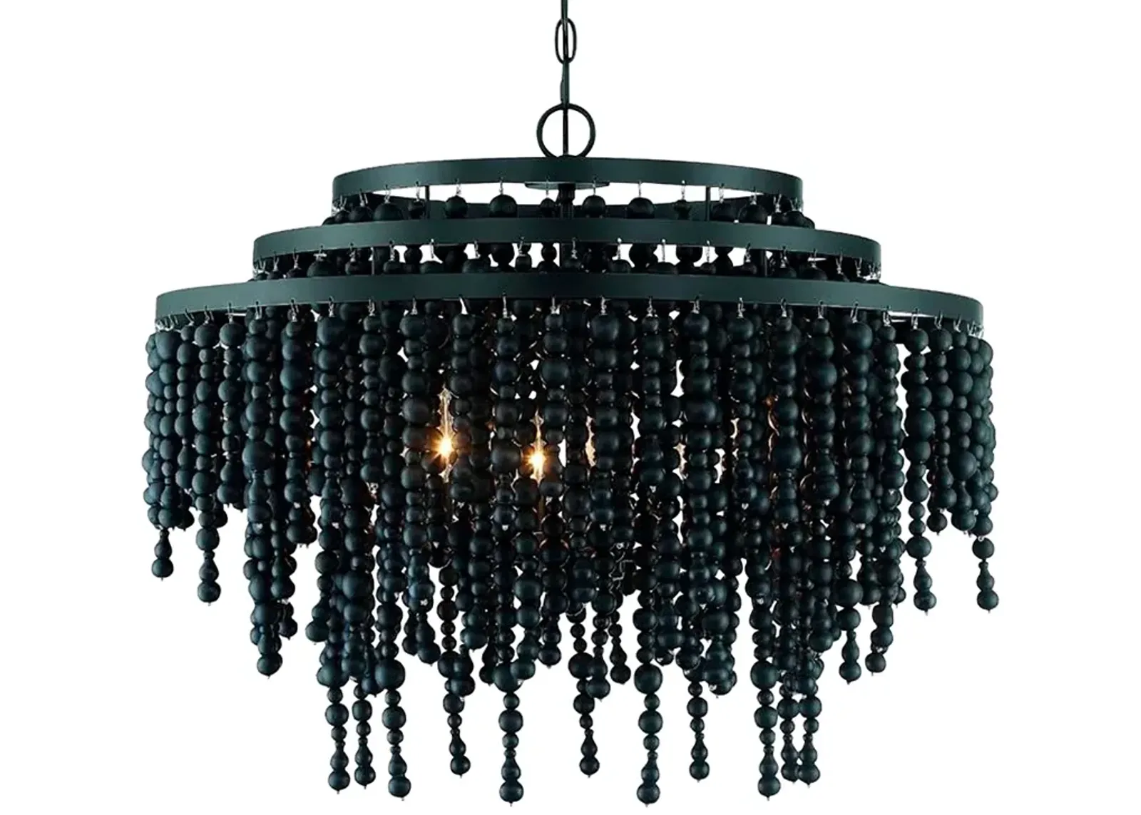 Poppy 26 1/2"W Matte Black Wood Beaded 6-Light Chandelier