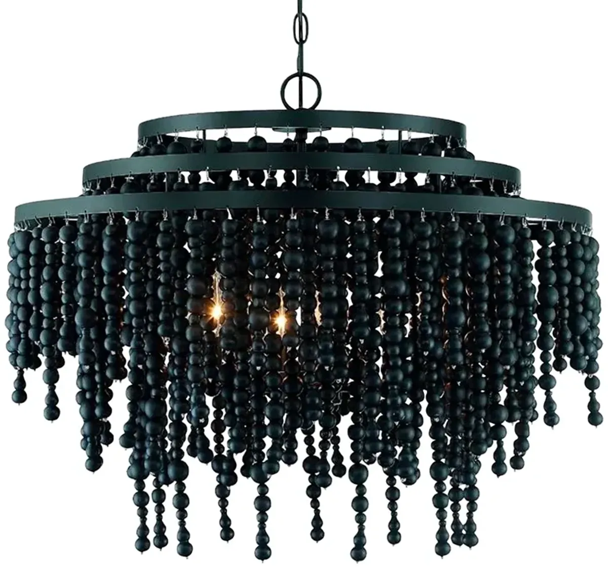 Poppy 26 1/2"W Matte Black Wood Beaded 6-Light Chandelier