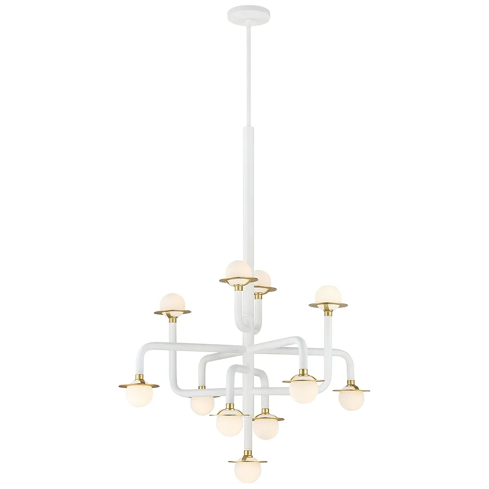 George Kovacs Tubular 11-Light Matte White and Honey Gold Chandelier