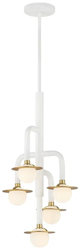 George Kovacs Tubular 5-Light Matte White and Honey Gold Chandelier