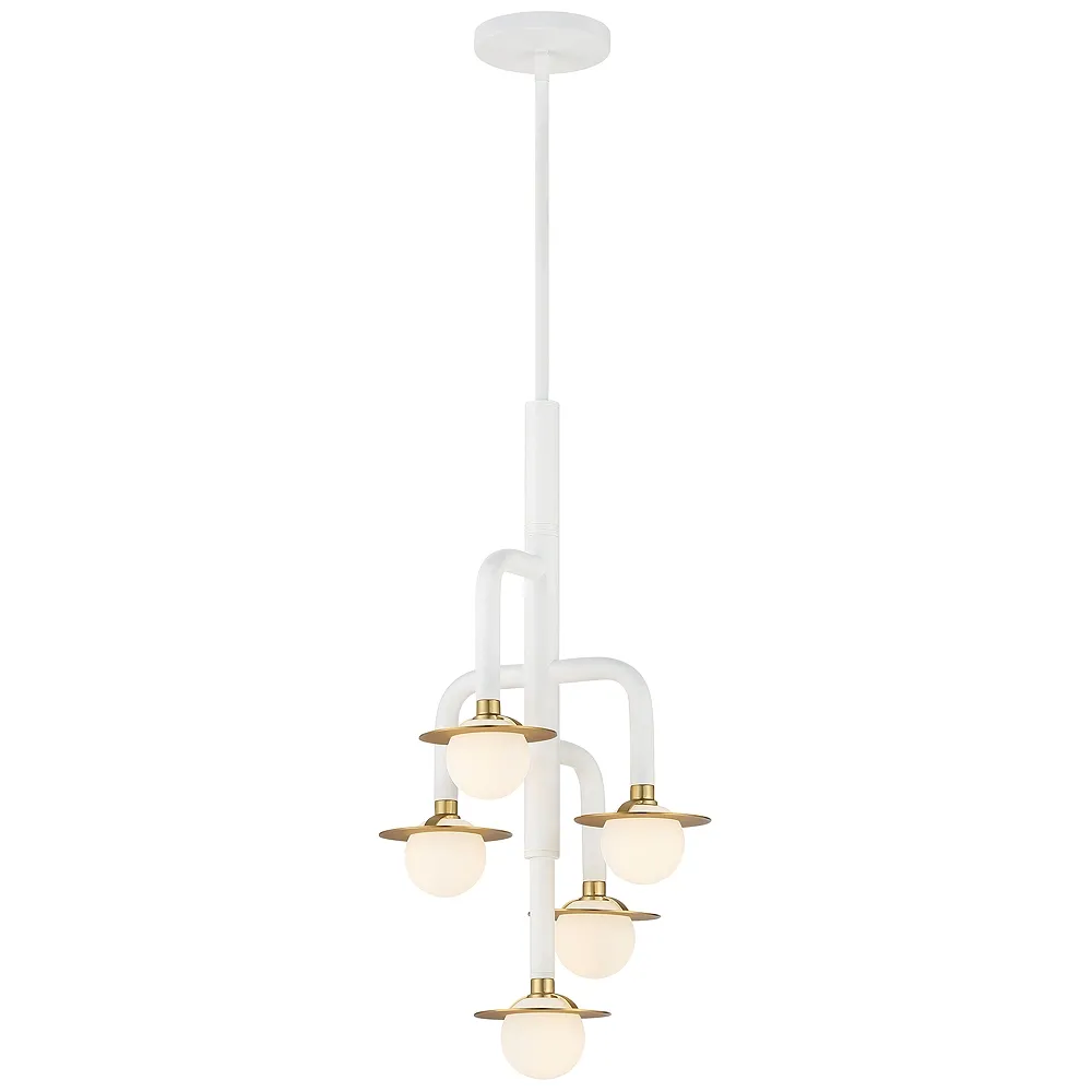 George Kovacs Tubular 5-Light Matte White and Honey Gold Chandelier