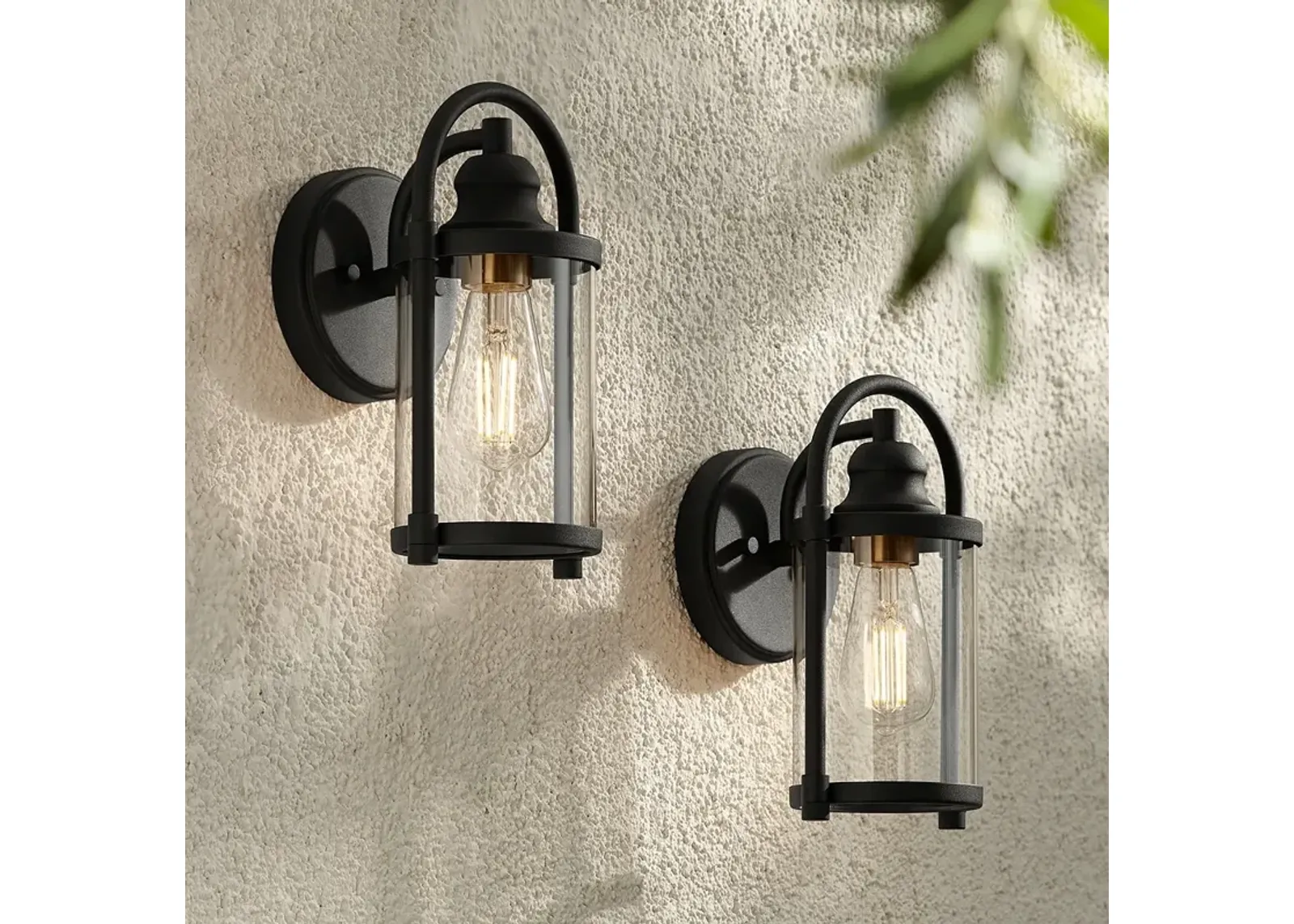 Avani 10 1/4" High Black and Brass Outdoor Wall Light Set of 2