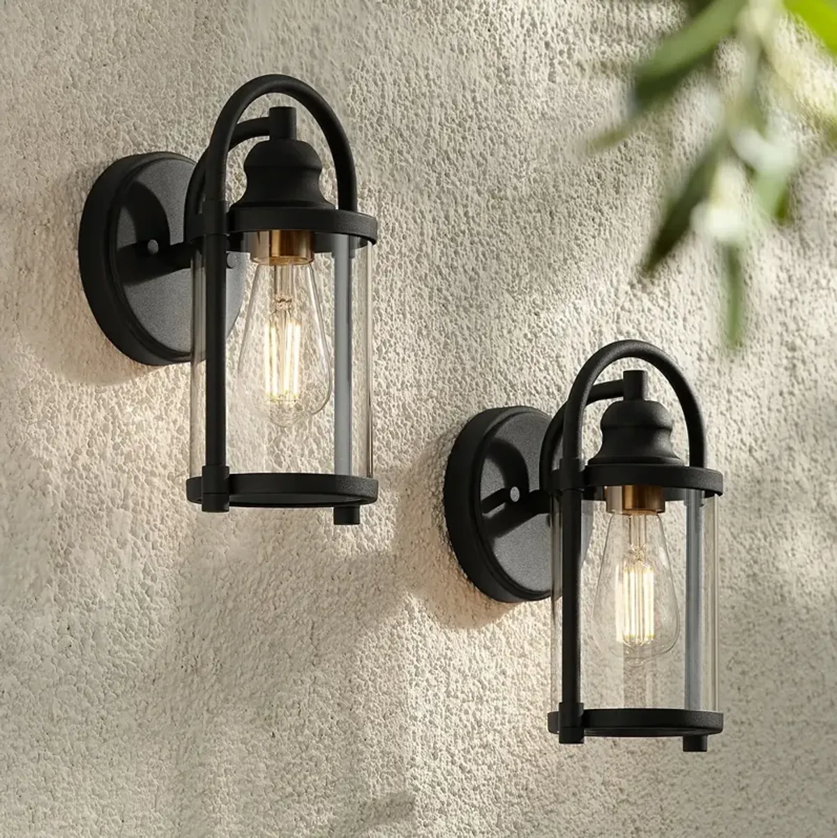 Avani 10 1/4" High Black and Brass Outdoor Wall Light Set of 2