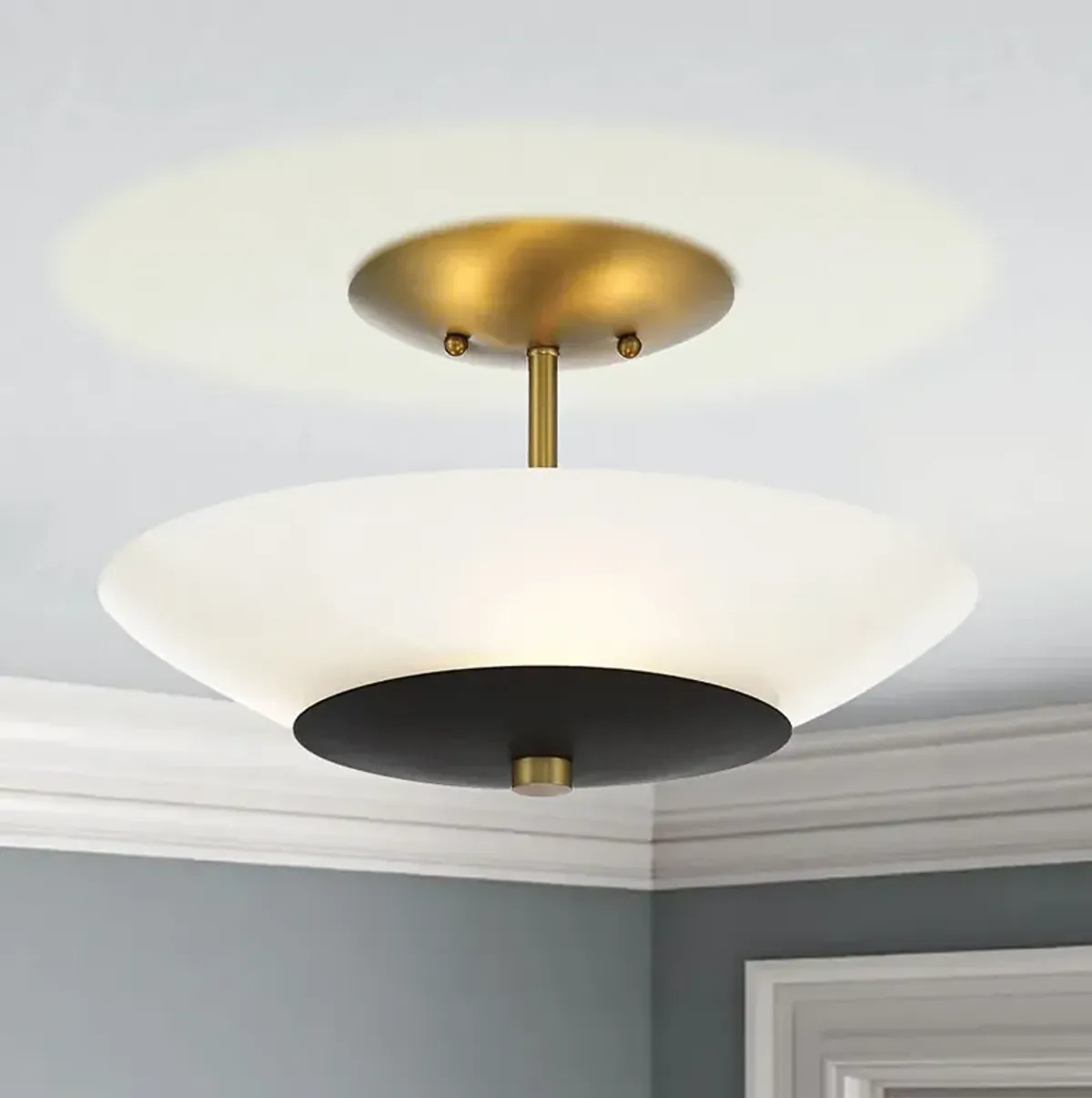 Bax 14" Wide Soft Brass with Sand Coal Ceiling Light