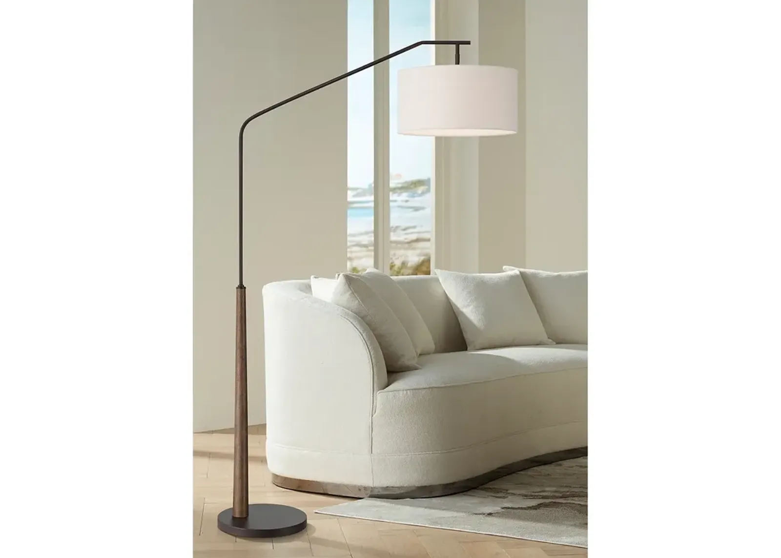 Franklin Iron Works Kipling 76" Bronze and Wood Arc Floor Lamp