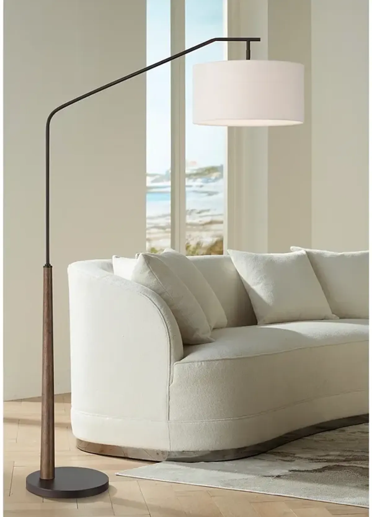 Franklin Iron Works Kipling 76" Bronze and Wood Arc Floor Lamp