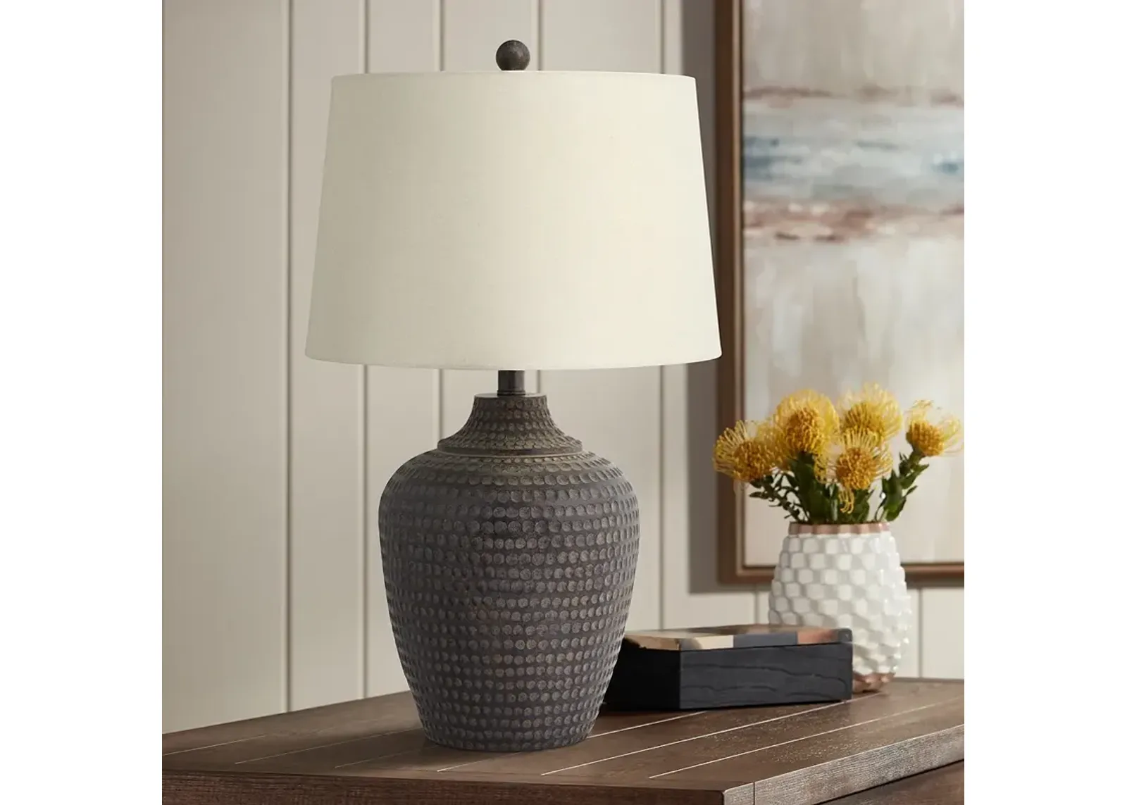 Regency Hill Alese 25 1/2" Earthen Brown Hammered Base Table Lamp