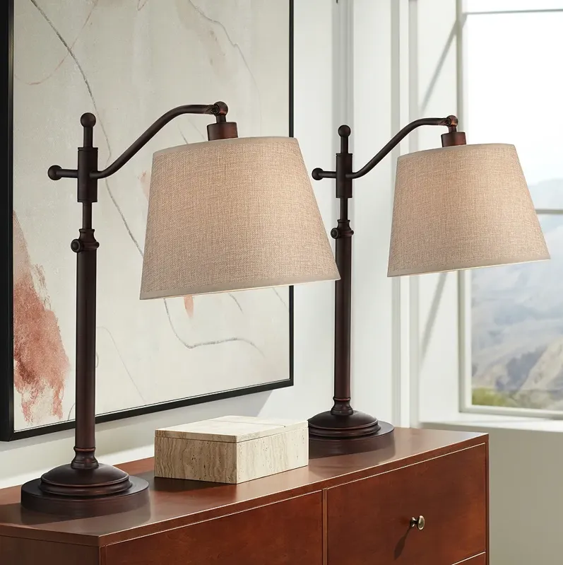 Regency Hill Adley Adjustable Height Downbridge Arm Desk Lamps Set of 2