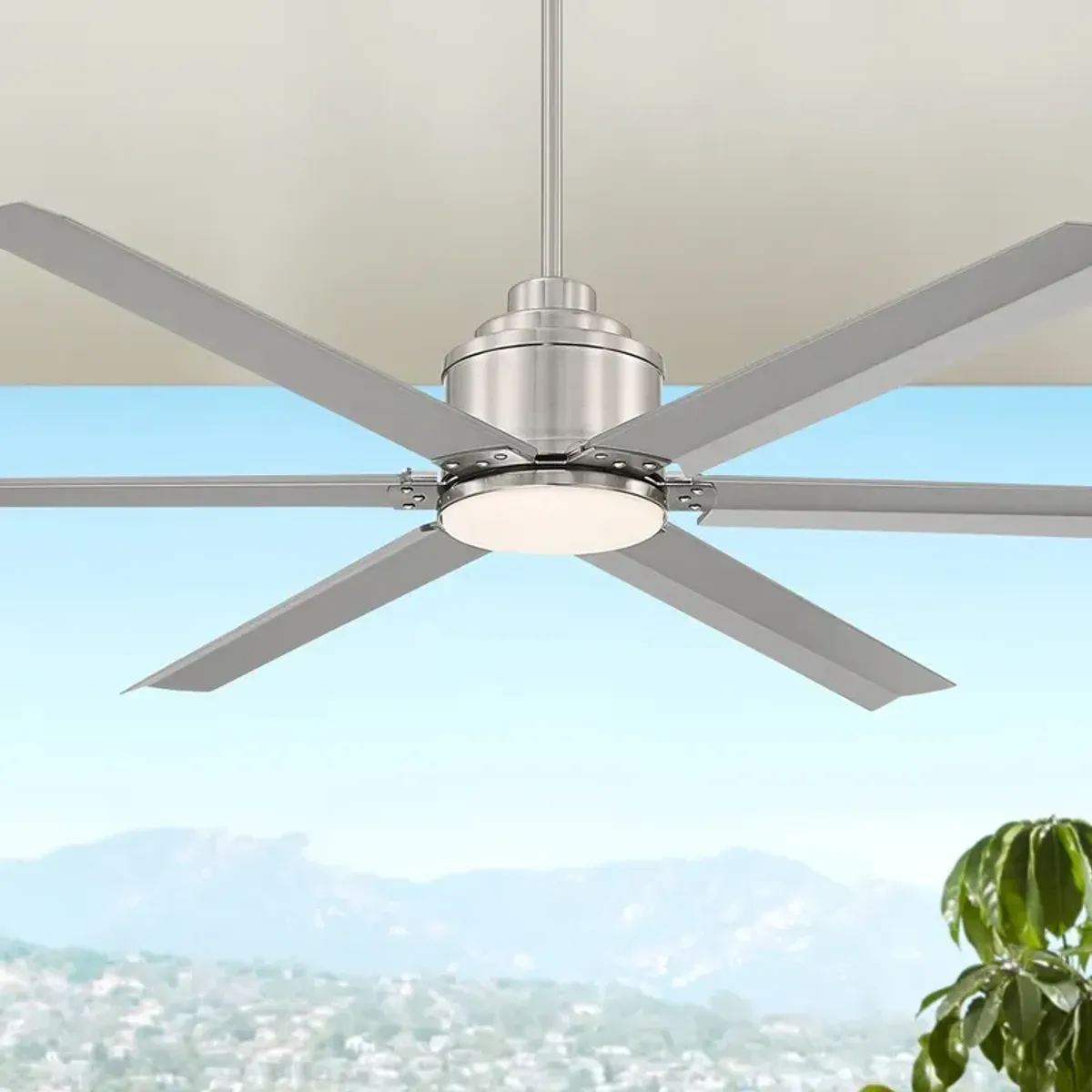 65" Casa Vieja Ultra Breeze Nickel Wet LED Ceiling Fan with Remote