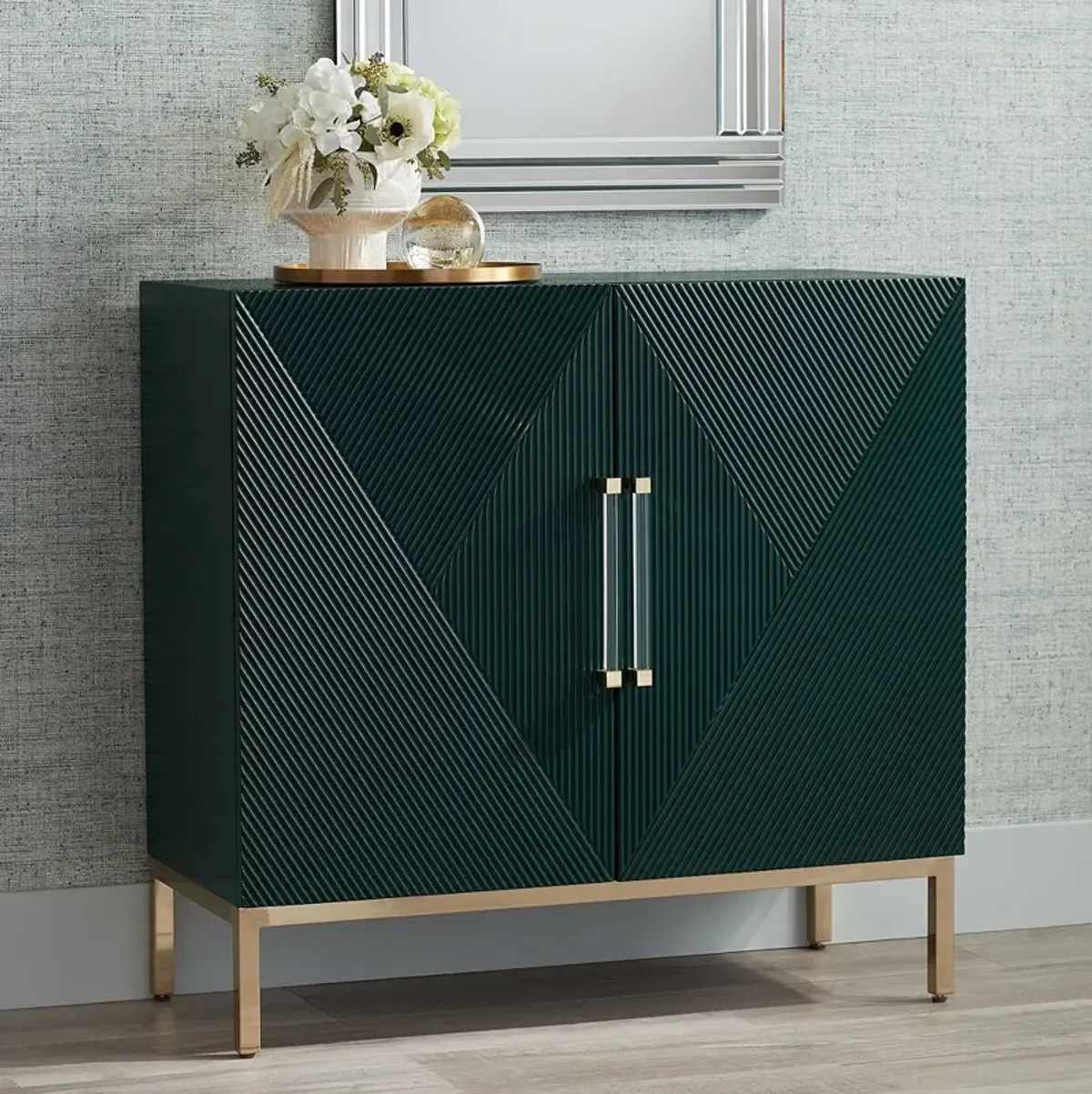 Saga 36" Wide Green and Gold 2-Door Accent Chest