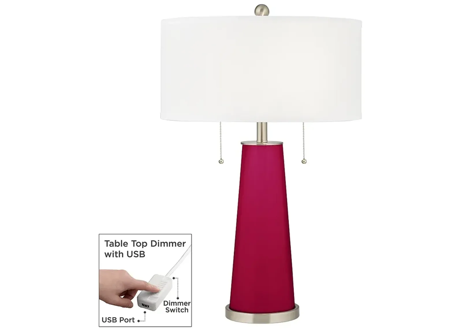 Color Plus Peggy 29 3/4" French Burgundy Red Lamp with USB Dimmer