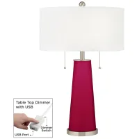 French Burgundy Peggy Glass Table Lamp With Dimmer