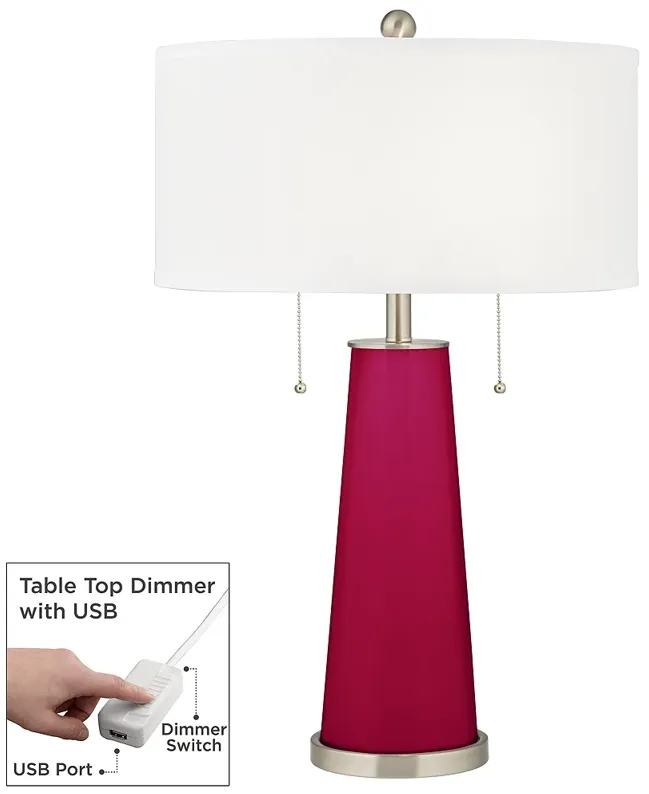 Color Plus Peggy 29 3/4" French Burgundy Red Lamp with USB Dimmer