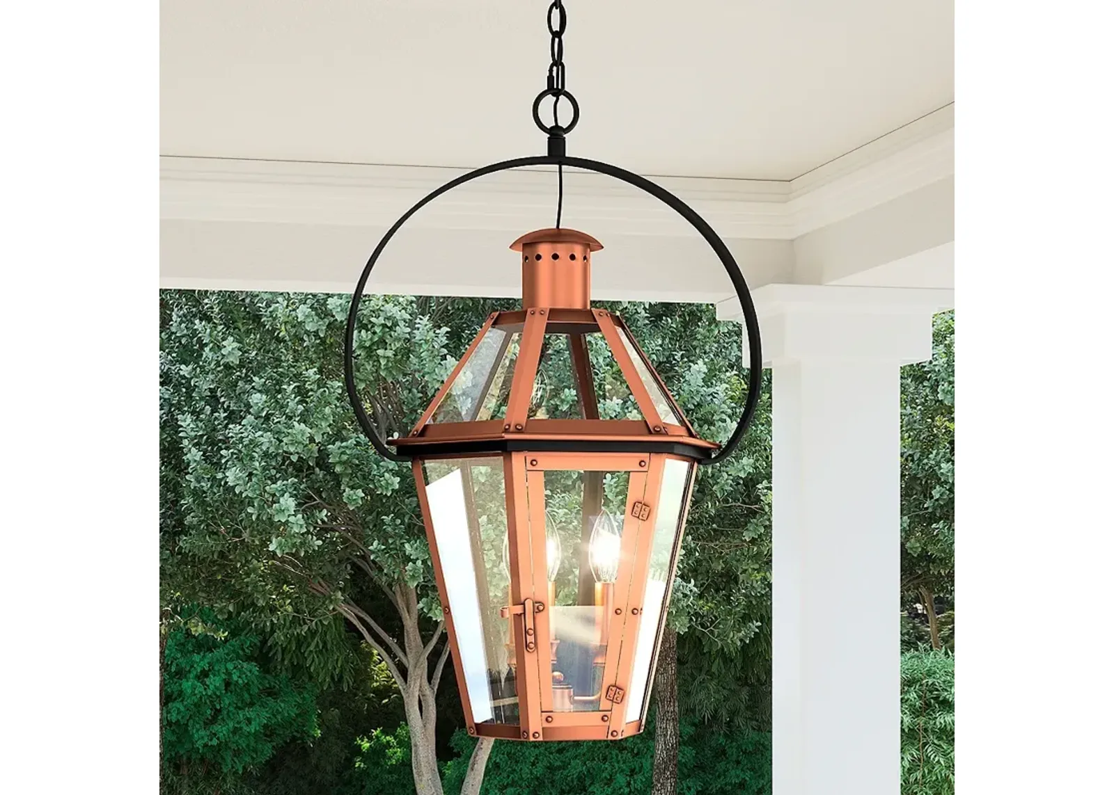 Quoizel Burdett 28" High Aged Copper Outdoor Pendant Light