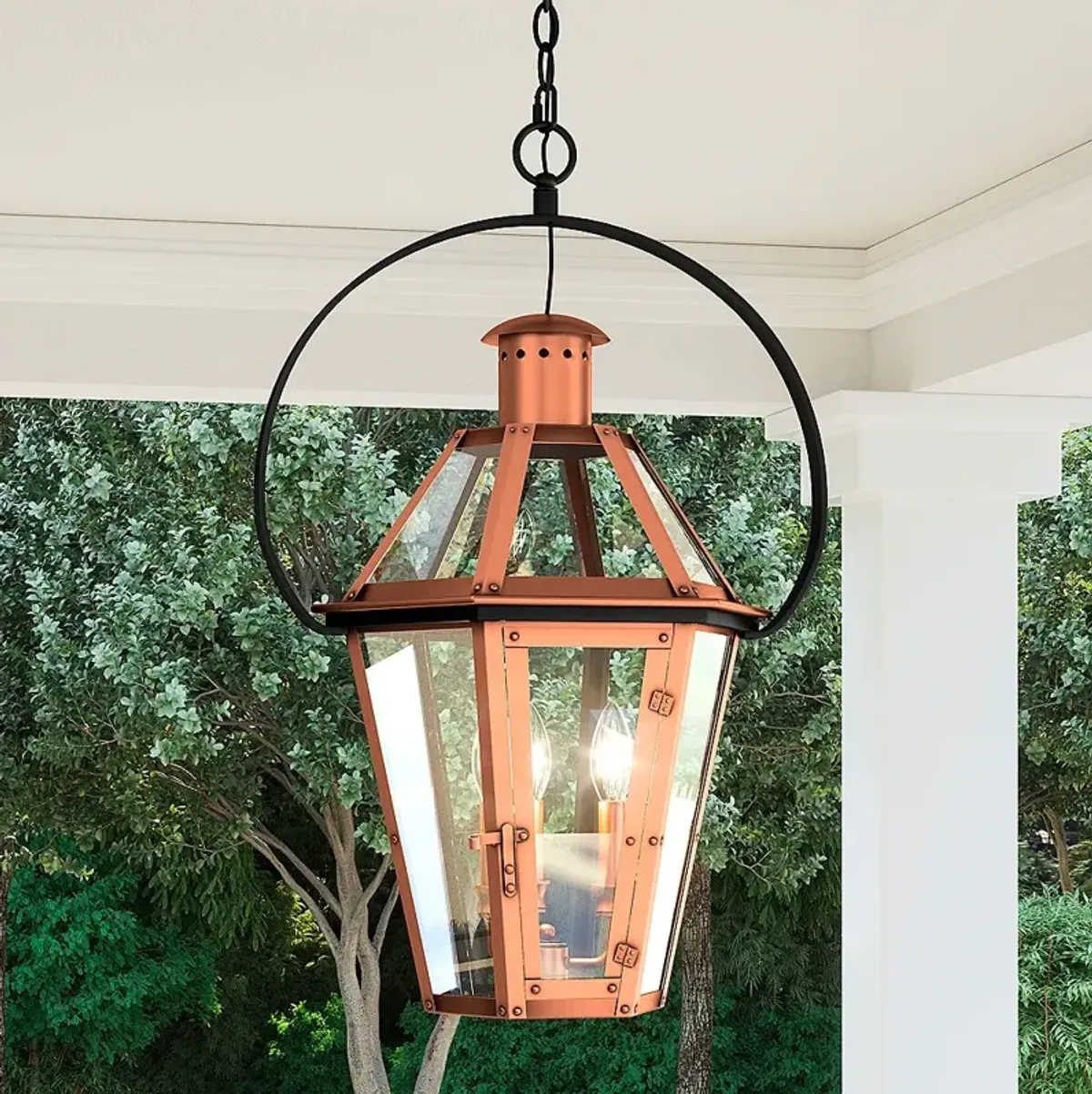 Quoizel Burdett 28" High Aged Copper Outdoor Pendant Light