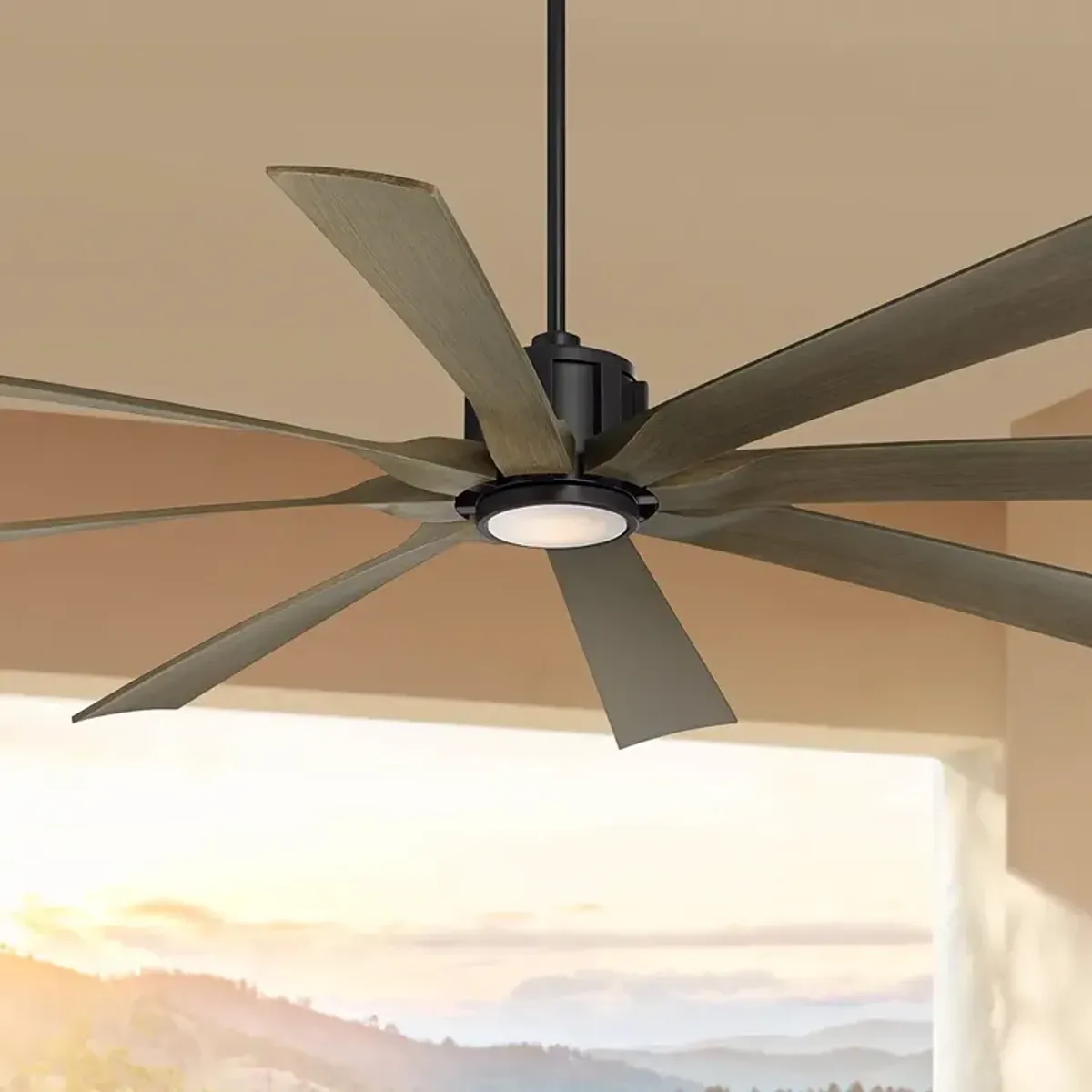 70" Possini Defender Matte Black Damp Rated LED Ceiling Fan