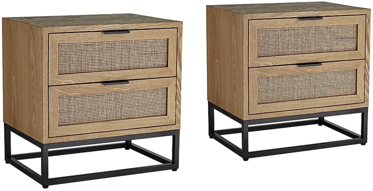 Delano 21 3/4" Wide Natural Wood 2-Drawer Cabinets Set of 2
