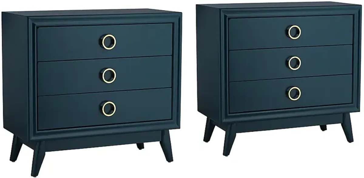 Crestview Collection Oslo 32"W Blue 3-Drawer Accent Chests Set of 2