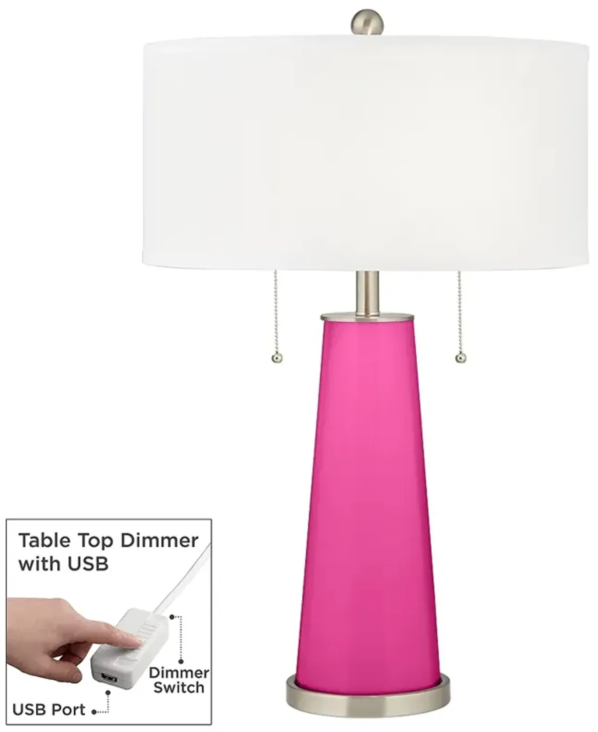 Color Plus Peggy 29 3/4" Fuchsia Pink Glass Table Lamp with USB Dimmer